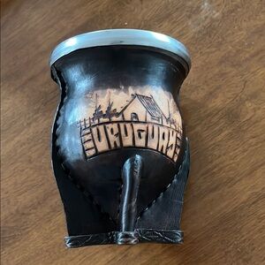 YERBA south american cowboy tea cup leather torpedo uruguay pottery bowl art